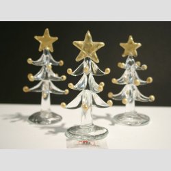 Glas Juletr - Klar Med Guld Stjerne/Sne - 7cm