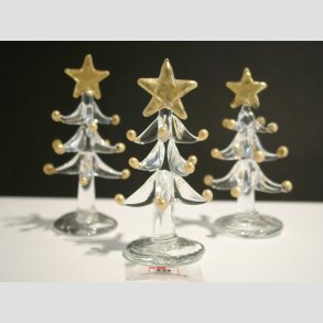 Glas Juletr - Klar Med Guld Stjerne/Sne - 7cm