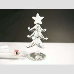 Glas Juletr - Klar Med Hvid Stjerne/Sne - 7cm