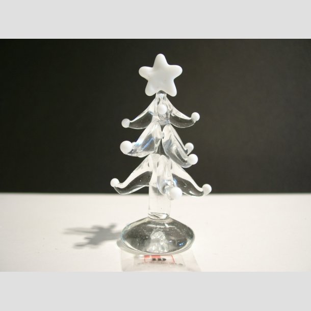 Glas Juletr - Klar Med Hvid Stjerne/Sne - 7cm ID Deko1