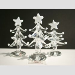 Glas Juletr - Klar Med Hvid Stjerne/Sne - 7cm