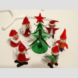 Julepynt - Juletr I Glas - Grn Med Rd Stjerne/Sne - 8cm