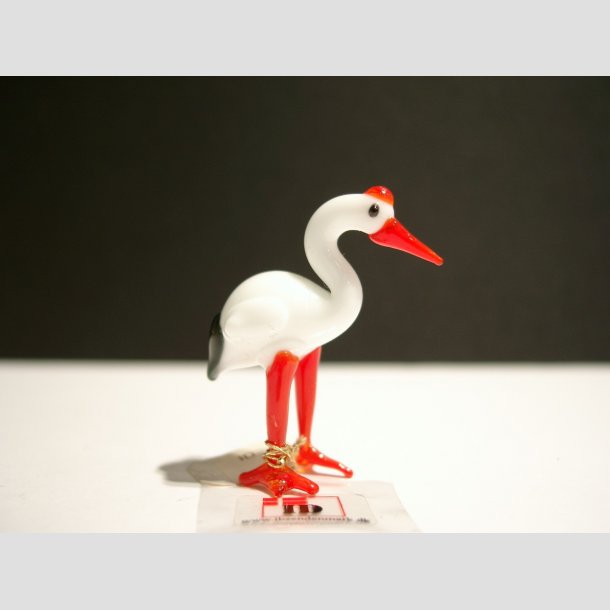 Glasfugle - Glas Stork - Rd/Hvid - 5cm ID Deko1