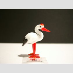 Glasfugle - Glas Stork - Rd/Hvid - 5cm