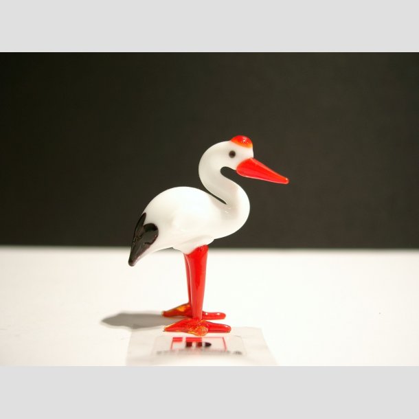 Glasfugle - Glas Stork - Rd/Hvid - 5cm ID Deko2
