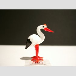 Glasfugle - Glas Stork - Rd/Hvid - 5cm