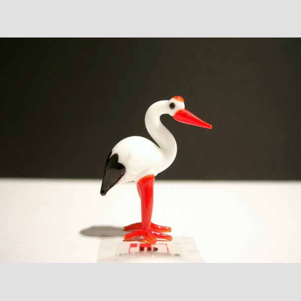 Glasfugle - Glas Stork - Rd/Hvid - 5cm ID Deko3