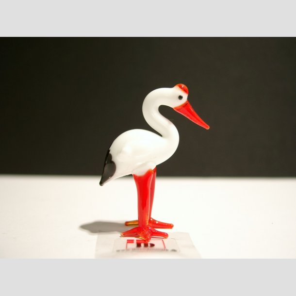 Glasfugle - Glas Stork - Rd/Hvid - 5cm ID Deko4