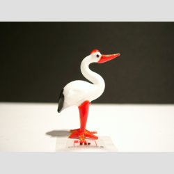 Glasfugle - Glas Stork - Rd/Hvid - 5cm