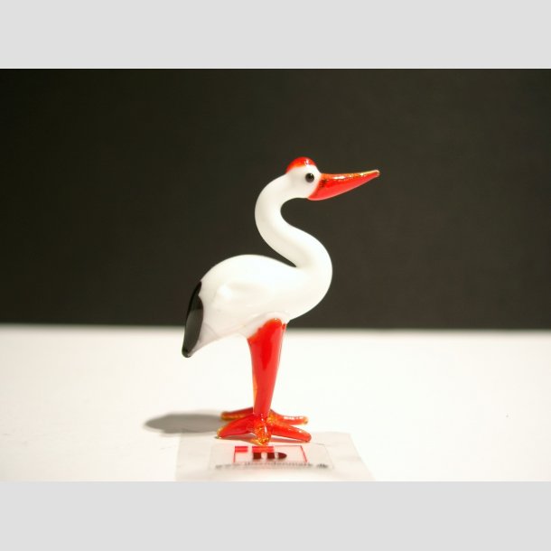 Glasfugle - Glas Stork - Rd/Hvid - 5cm ID Deko5