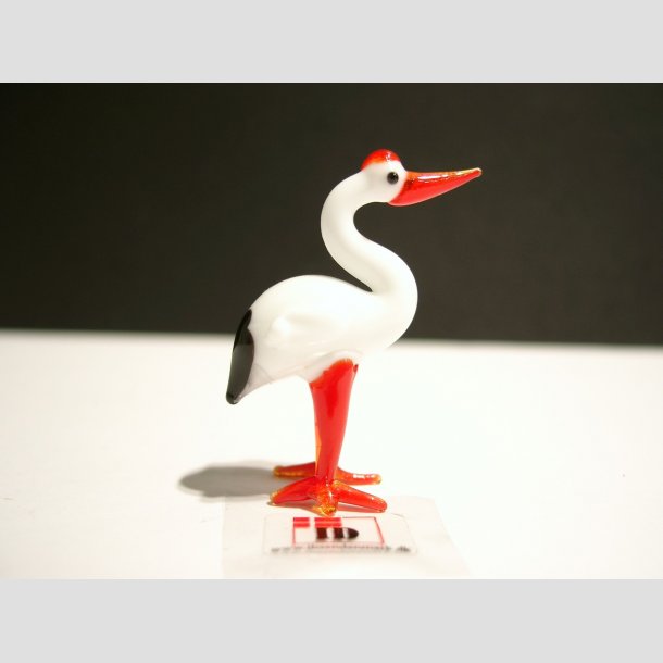 Glasfugle - Glas Stork - Rd/Hvid - 5cm ID Deko6