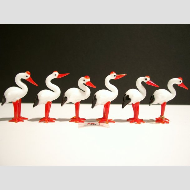 Glassfugler - Glass Stork - Rd/Hvit - 5cm