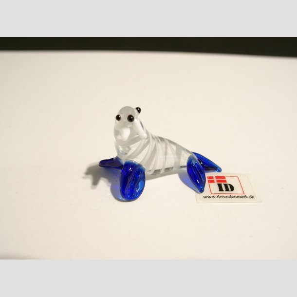 Glas Figur - Hvalros - Striber/Skg - 3,5cm Bl&aring;