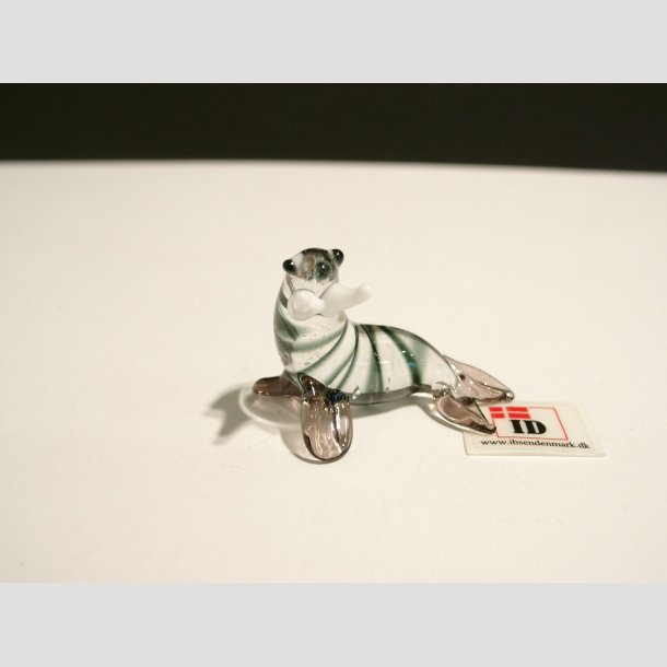 Glas Figur - Hvalros - Striber/Skg - 3,5cm Lilla