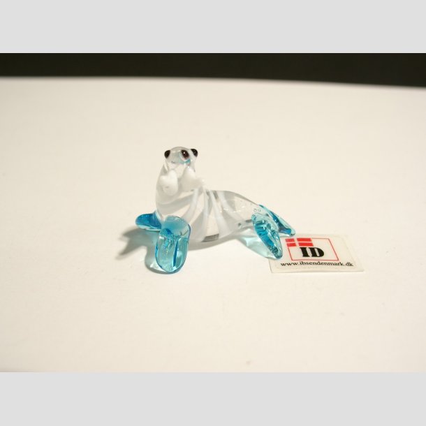Glas Figur - Hvalros - Striber/Skg - 3,5cm Lysebl&aring;