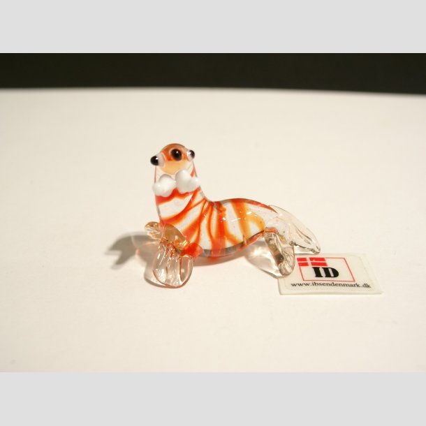 Glas Figur - Hvalros - Striber/Skg - 3,5cm Orange