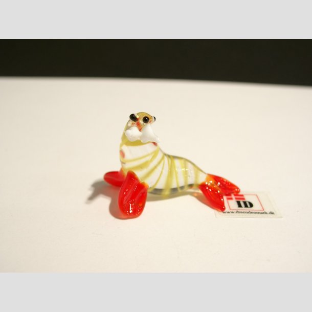 Glas Figur - Hvalros - Striber/Skg - 3,5cm R&oslash;d