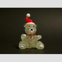 Julefigur - Glas Bamse - Selvlysende med Nissehue - 5cm