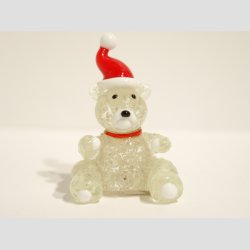 Julefigur - Glas Bamse - Selvlysende med Nissehue - 5cm