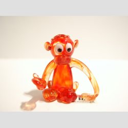 Zoodyr Glasfigur - Abe - Siddende med store jne - Klar/Rd Glas - 4-5cm