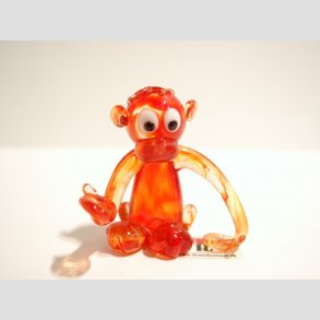 Zoodyr Glasfigur - Abe - Siddende med store jne - Klar/Rd Glas - 4-5cm