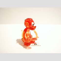 Zoodyr Glasfigur - Abe - Siddende med store jne - Klar/Rd Glas - 4-5cm