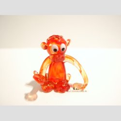 Zoodyr Glasfigur - Abe - Siddende med store jne - Klar/Rd Glas - 4-5cm