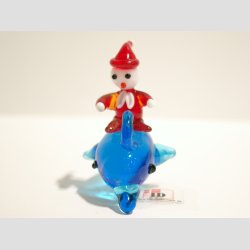 Julefigur - Glas Delfin Med Lille Nissemand - 6cm