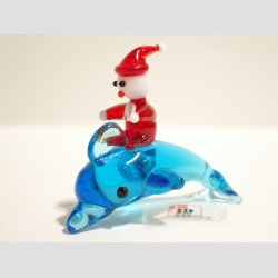 Julefigur - Glas Delfin Med Lille Nissemand - 6cm