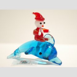 Julefigur - Glas Delfin Med Lille Nissemand - 6cm