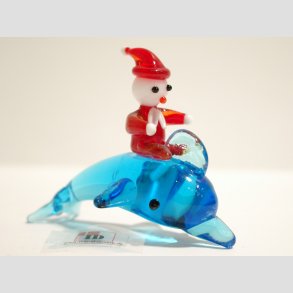 Julefigur - Glas Delfin Med Lille Nissemand - 6cm
