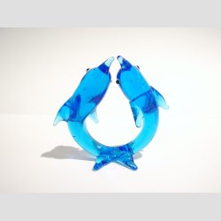 Glaskunst - Glas Delfiner - To i Ring - 7cm