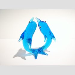Glaskunst - Glas Delfiner - To i Ring - 7cm