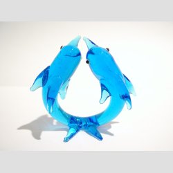 Glaskunst - Glas Delfiner - To i Ring - 7cm