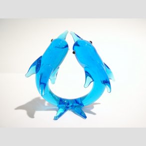 Glaskunst - Glas Delfiner - To i Ring - 7cm