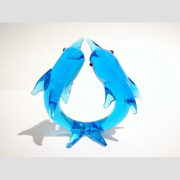 Glaskunst - Glas Delfiner - To i Ring - 7cm
