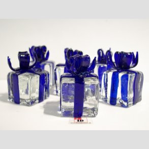 Gave Pakker i Massiv Glas - Klar/Bl - Bl Sljfe - 3cm