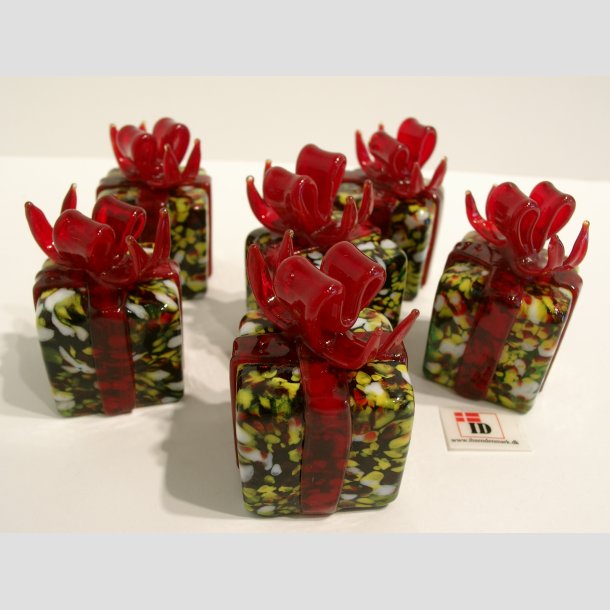 Gave Pakker I Glas - Grn/Prikker - Rd Sljfe - 3cm