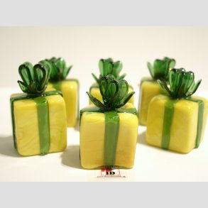 Gave Pakker i Massiv Glas - Gul/Grn Forrsgave - Grn Sljfe - 3cm