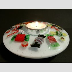 Fyrfad Lysestage - Fyrfad Drmmelys Med Ibsen Glas Figurer - "Candy" - H5 D13cm