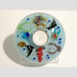 Lysestage - Fyrfad Drmmelys Med Ibsen Glas Figurer - "Maritime" - H5 D13cm