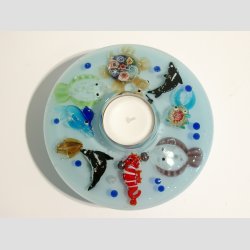 Lysestage - Fyrfad Drmmelys Med Ibsen Glas Figurer - "Maritime" - H5 D13cm