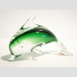 Stende Klar/Grn Glas Delfin - 9-10cm