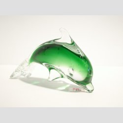 Stende Klar/Grn Glas Delfin - 9-10cm