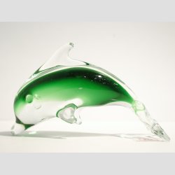 Stende Klar/Grn Glas Delfin - 9-10cm