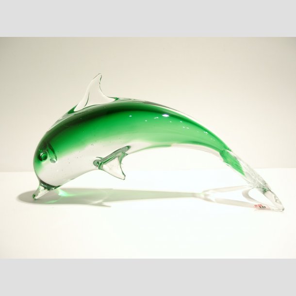 Delfin - Stende Klar/Grn Glas Delfiner 22 cm