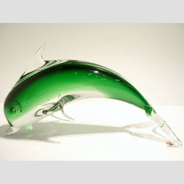 Delfin - Stende Klar/Grn Glas Delfiner 26cm