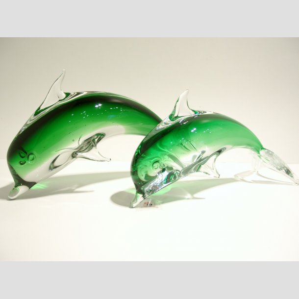 Delfin - Stende Klar/Grn Glas Delfiner