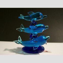 Tre Delfiner P Koral Sten - Bl - 9cm