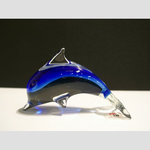 Delfiner - Stende Klar/Bl Glas Delfiner 3 10 cm